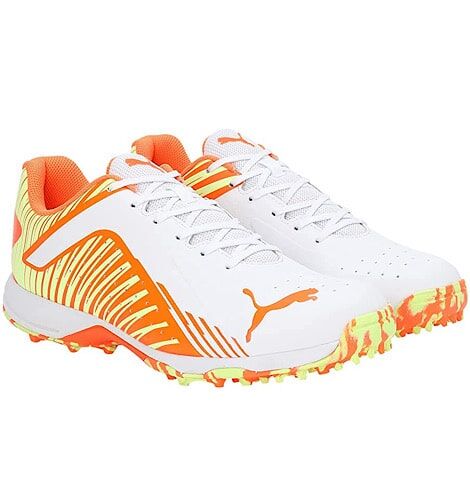 Puma 22 FH Rubber White-Ultra Orange Fast Yellow Cricket Shoes